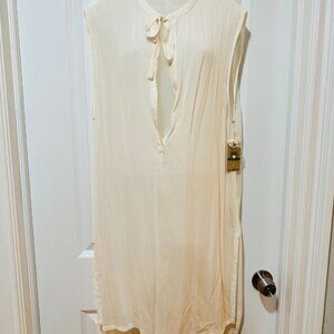 New PURE DKNY  White Sheer Dress, 100% Silk, Size L (NWT)